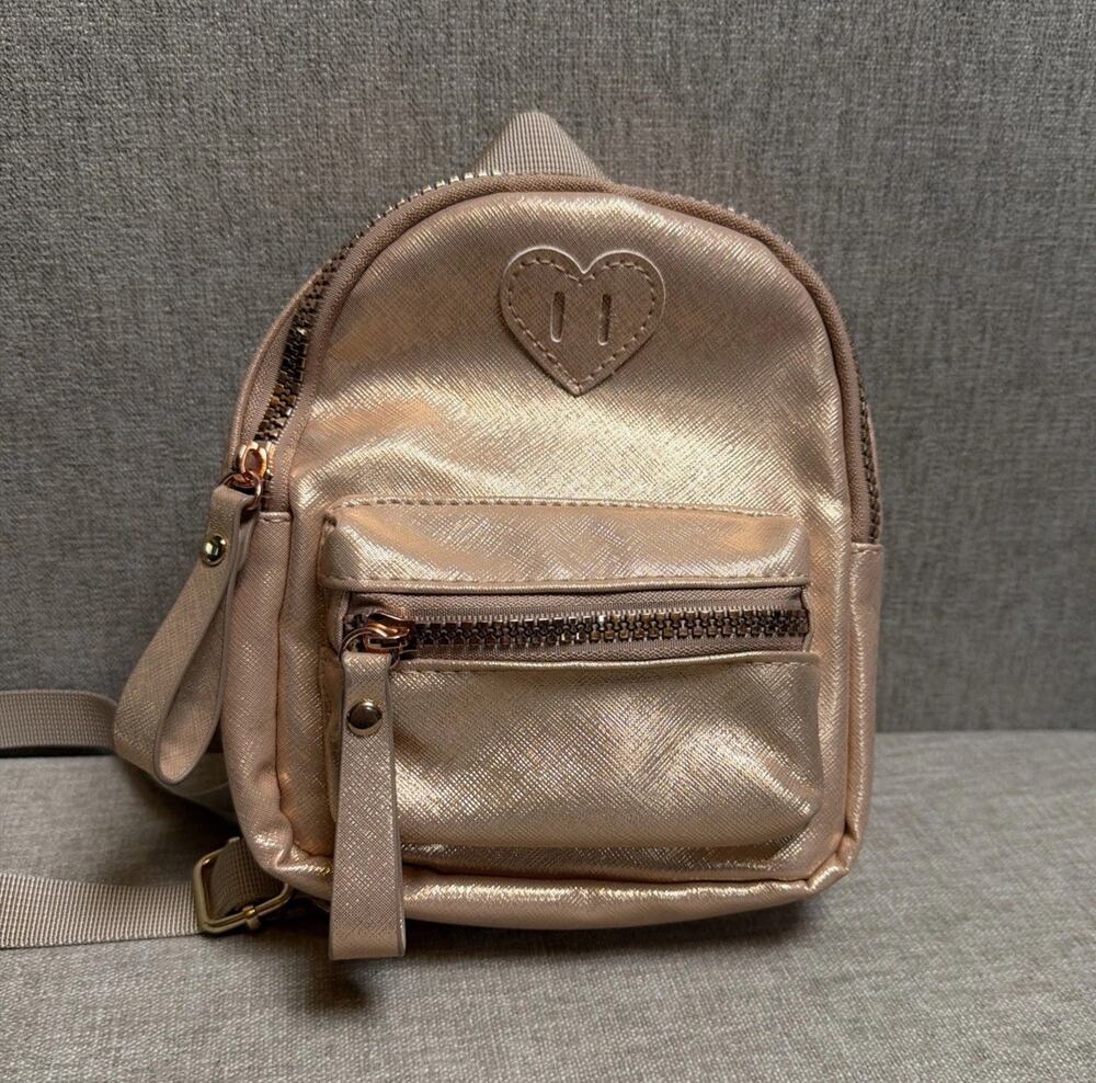 Claire’s Club Gold Metallic Shiny Mini Backpack Adjustable Tween Girls